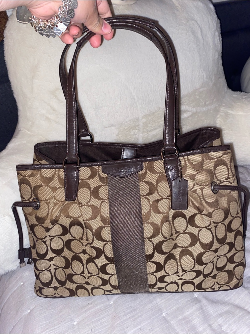 Coach Brown Signature Canvas Tote with Dark Brown Leather Trim